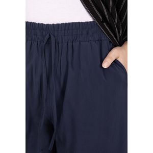 Pantalones Cargo Casuales Azul Marino de Pierna Ancha de Tencel con Diseño de Cintura Alta, Transpirables y con Técnica Antiarrugas para Primavera - Product Image 5