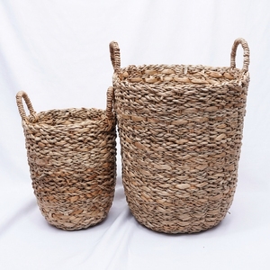 Juego de Cestas de Almacenamiento de Jacinto de Agua Natural y Pasto Marino, Cilindro Alto con Asa en Forma de Arco, Contenedor para Ropa Sucia, Maceta, Decoración Artística para el Hogar - Product Image 1