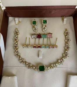 Elegante conjunto de collar con acabado mate de Zirconia cúbica con piedras Monalisa intercambiables elegante collar indio tradicional para fiestas - Product Image 1