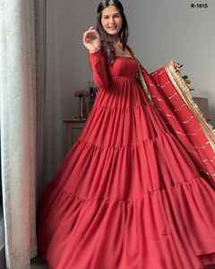 Vestidos Anarkali de estilo indio con elegante tejido de imitación de georgette, cómodo interior y volantes, disponibles en tallas grandes. - Product Image 4