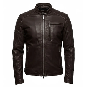 Chaqueta de motociclista de piel de oveja auténtica marrón oscuro para hombre, chaqueta de motorista con protección CE blindada ajustada para Moto Cafe Racer - Product Image 4