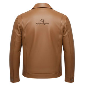 Veste en cuir d'hiver personnalisée 2026 en toile enduite de peau de vache marron clair avec fermeture éclair, poches avant et col rabattable - Product Image 6