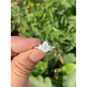 925 Silver Boho Statement <b>Ring</b> with Pear Cut Moonstone Rhodium Plated Engagement Gemstone <b>Ring</b> - Product Image 1