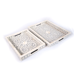 Plateaux de service en bois avec incrustations d'os |   Plateaux décoratifs multifonctionnels légers faits à la main pour la maison, la cuisine, la salle à manger, le Ramadan/les mariages - Product Image 5