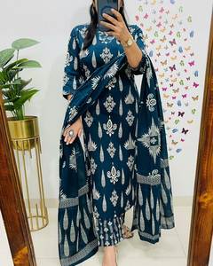 Verano especial Dhamaka diseñador colección puro algodón fino 60-60 tela bordado trabajo Kurti con pantalón Dupatta Salwar Kameez - Product Image 3