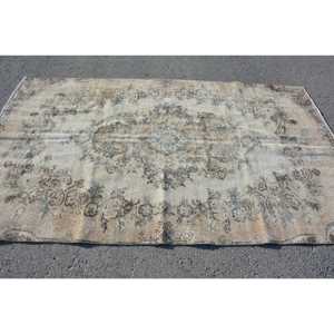 5.1x8.4 ft Turkish Vintage Rug, Large Rug, <b>Brown</b> Blue Plants & trees <b>Wool</b> Rug - Product Image 3