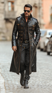 Trench-Coat en cuir de vachette véritable pour homme Manteaux en cuir à simple boutonnage pour homme - Product Image 3