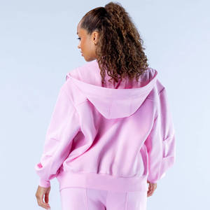 Meilleure vente Rose clair femmes goutte épaule raviver sweat à capuche zippé Anti-rides respirant hiver 100% coton blanc haute rue - Product Image 6