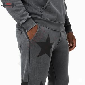 Ensemble de survêtement streetwear délavé à l'acide, impression sérigraphique, jogging vintage, sweat-shirts et pantalons évasés pour hommes, survêtement 100% coton de luxe - Product Image 2