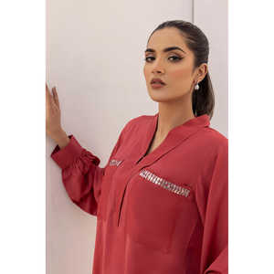 Top Ligero para Mujer en Color Durazno con Adornos de Georgette - Product Image 5