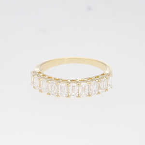 4ct 5 piedra corte esmeralda media eternidad anillo de bodas 14K oro Esmeralda forma compromiso aniversario anillo rodio plateado para fiestas - Product Image 4