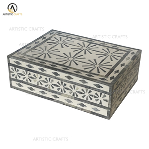 Caja de almacenamiento decorativa de diseño floral con incrustaciones de hueso Premium hecha a mano, artesanías naturales ecológicas - Product Image 1