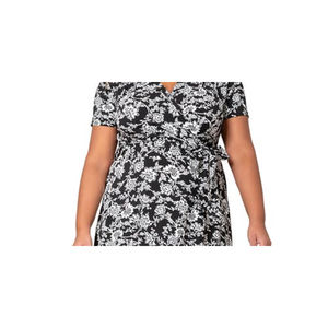 Robe en jersey fleurie vieillie Leota Monique, taille 1X, élégante, style faux cache-cœur avec fermetures éclair et drapage, lavable - Product Image 2