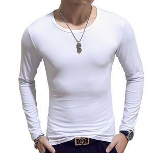 เสื้อยืดคอกลมคอวีสีทึบสำหรับผู้ชายเสื้อยืดโลโก้ OEM แบบเรียบ - Product Image 4