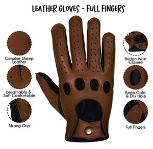 Gants de sécurité pour conducteur respirants sur mesure de haute qualité, en cuir pour homme, à doigts complets, avec fermeture à bouton, logo personnalisé, couleur personnalisée - Product Image 3