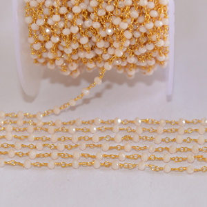 Meilleure qualité plaqué or rose opale 3mm perles chapelet chaîne, fil de laiton enveloppé Rondelle chapelet chaîne pour la fabrication de bijoux - Product Image 1