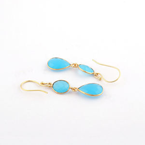 ต่างหูหินสองชิ้นแบบเรียบรูปวงรีสีฟ้าคาลเซโดนีทรงลูกแพร์ต่างหูทรงเรขาคณิตแบบห้อยชุบทอง18K - Product Image 4