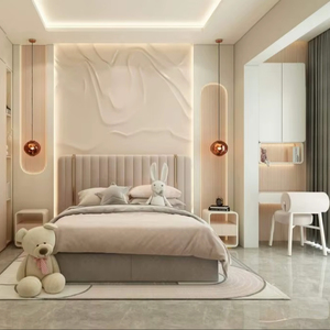 Trouvez une icône similaire 2025 Hotel Apartment Star Furniture Teddy Fabric Bedroom Spring Wooden Luxury Bed Solution clé en main pour hôtels - Product Image 1