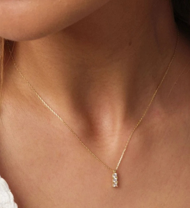 สร้อยคอเพชรโมอิสซาไนท์14K, สร้อยคอหิน3ชิ้น, สร้อยคอจี้แบบง่าม, สร้อยคอแนวตั้ง, สร้อยคอเพื่อนเจ้าสาว - Product Image 3