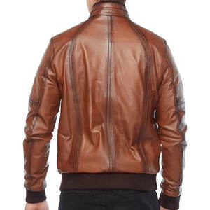 Chaquetas de cuero de vaca marrón desgastado estilo motocicleta elegante abrigo de motorista informal chaqueta de cuero Vintage para hombres - Product Image 3