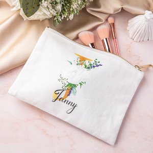 Personalized Large Capacity <b>Makeup</b> Organizer Bag Cosmetic <b>Case</b> with Initial & Flower Pattern Zipper Closure - Product Image 3