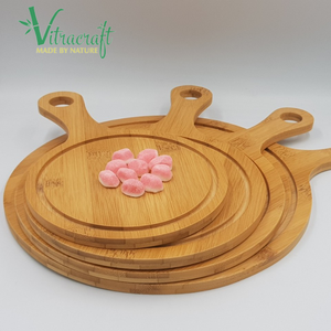 Bandeja de bambú redonda multiusos hecha a mano, bandejas de exhibición para comida, bandejas de bambú para pizza, logotipo grabado personalizado, tamaño personalizado - Product Image 6