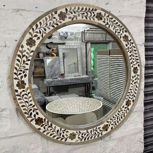 Miroir mural rond en incrustation d'os de style animal écologique avec verre Décoration de maison et de bureau par Crescent Crafts - Product Image 1