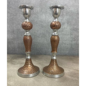 Ensemble de 3 bougeoirs en métal de luxe moderne, élégants, plaqués nickel, pour une décoration élégante de la maison et des mariages - Product Image 2