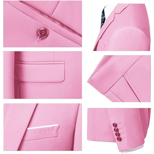 Trending Two Button Solid Jacket Pants & <b>Tie</b> Set <b>Men's</b> 3 Piece Double Breasted <b>Slim</b> Fit Suit with Stretch Fabric - Product Image 2