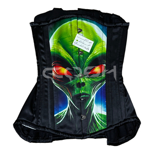 Corseterie d'Halloween Nouvelle Arrivée Transfert de Chaleur Respirant Sublimé Espace Alien Impression Satin Underbust Acier Désossé Taille Façonnage - Product Image 3