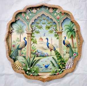 Plateau en céramique peint à la main avec des motifs miniatures traditionnels indiens, design côtier, plateau décoratif pour servir et exposer - Product Image 3