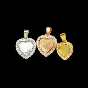 Pendentif Cœur Halo en Résine de Lait Maternel en Argent Sterling 925 Plaqué Or Rose Massif avec Sertissage Bezel et Dos Solide, par Jessica Creation, pour la création de bijoux - Product Image 1