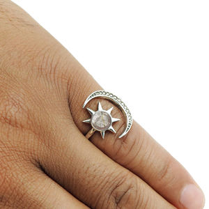 Diseño de sol y Estrella, Plata de Ley 925, rutilo Natural dorado piedra preciosa, anillo celestial, joyería hecha a mano, mayorista, fabricante - Product Image 3