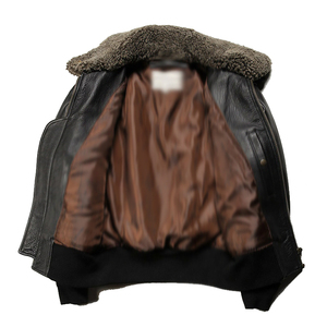 แจ็คเก็ตหนังบอมเบอร์ผู้ชายแบบคลาสสิก |   หนังแพะ |   เสื้อแจ็คเก็ตหนังแกะบุขนแกะสำหรับผู้ชาย - Product Image 4