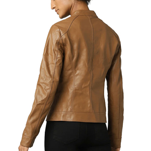 Chaqueta de motociclista de cuero transpirable para mujer en tela teñida lisa, ropa de calle, proceso hecho a mano, chaqueta de cuero genuino para mujer OEM - Product Image 5