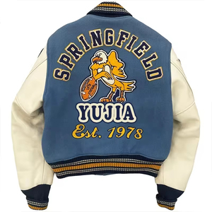 OEM personalizado de los hombres de la Universidad de béisbol Varsity chaqueta bordado Stand Collar de cuero mangas Retro Letterman estilo Bombardero - Product Image 2
