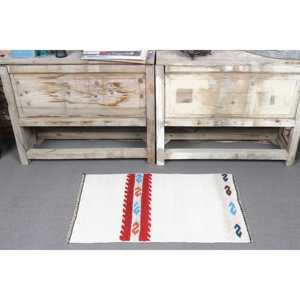 Petit tapis Kilim vintage 1,7x2,7 pi (52x82 cm), tapis turc en laine rayé blanc - Product Image 2