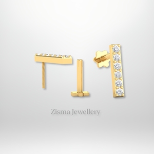 Boucles d'Oreilles Piercing de Luxe avec Barre de Diamant 14K 18K Or Massif VVS DEF Vrais Diamants de Laboratoire Certifiés IGI GIA Vente en Gros - Product Image 2