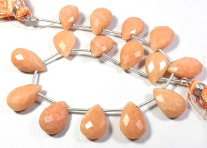 Amazonita de melocotón natural facetada 15-16mm 8 hebras de cuentas de piedras preciosas 15 cuentas por hebra corte facetado en forma de pera - Product Image 3