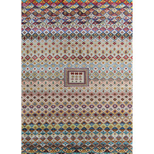 พรมไหมไผ่ผสมขนสัตว์ถักมือ รุ่น Manchaha Lev-703 สีงาช้าง หนา 10 มม. ลายเรขาคณิตนามธรรม สำหรับตกแต่งบ้าน ทางเดิน รูปทรงสี่เหลี่ยมผืนผ้า - Product Image 1