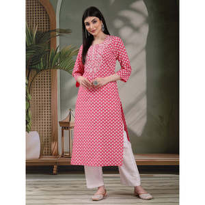 Women's Floral Embroidered Cotton Straight Kurtas Breathable Poplin Women's <b>Tops</b> for <b>Festive</b> Season Size XL - Product Image 4