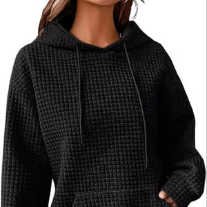 Womens Casual Long Sleeve Drawstring Waffle Pullover <b>Tops</b> Loose Hooded Sweatshirt with Pocket <b>reflective</b> hoodie custom - Product Image 1