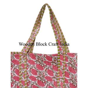 Sac fourre-tout en coton indien fait à la main imprimé à la main, sac fourre-tout pour femmes, sac à bandoulière matelassé imprimé à la main - Product Image 2