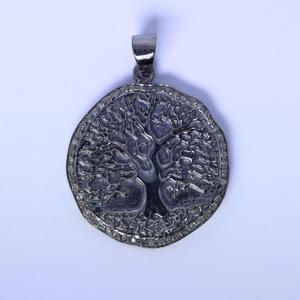 Árbol DE LA VIDA Pave Diamond Pendant 925 Sterling Silver Natural Vintage Black Rodium Plated 36x36MM para boda y compromiso - Product Image 1