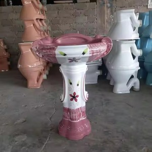 Juego de lavabo de pedestal de cerámica de ley grande al por mayor baño ecológico estilo mármol construcción India - Product Image 2