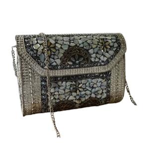 Green Mosaic Women's Chain Evening Waterproof Handbag Ethnic Clutch Box <b>Metal</b> Purse J N Crafts Style <b>Wallet</b> - Product Image 3