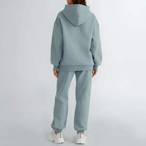 Ropa de calle chándal liso ajustado 100% algodón polar Jogger conjunto estampado personalizado pulóver deportes trajes de chándal de gran tamaño para mujer - Product Image 3