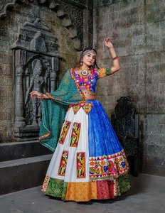 Bandhani Navratri Special Girls' Silk Lehenga Choli Indian Traditional Blue Colored Choli - Product Image 2