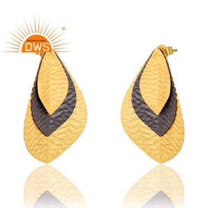 Latest Selling Sterling Silver 18K Gold Plated & <b>Black</b> Rhodium Plated Leaf Design Dangle <b>Earring</b> Demi Fine Jewelry <b>For</b> <b>Women</b> - Product Image 3