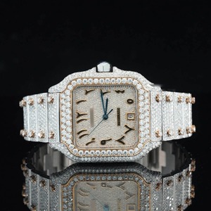 Montre de luxe en acier inoxydable bicolore avec cadran arabe et diamants de laboratoire ronds couleur D, style Business Bust Down, pour mouvement automatique suisse - Product Image 1
